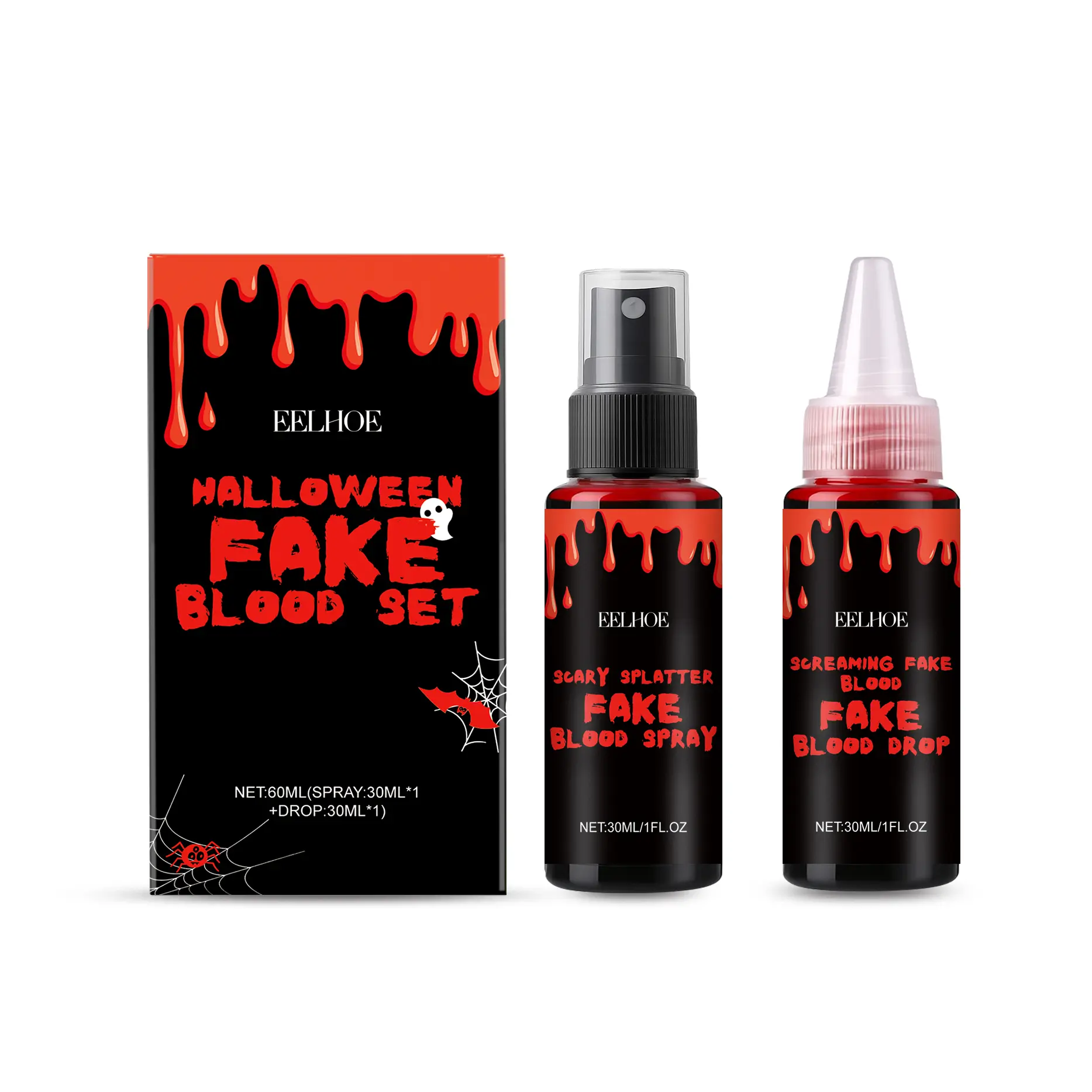 Halloween Fake Blood Makeup Kit, Realistic SFX Blood Effects Set for Zombie Vampire Costume Cosplay Party