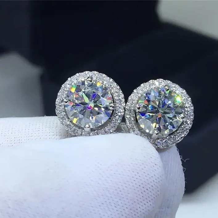 Unisex S925 Sterling Silver Halo Round Soft Needle Stud Earrings, Inlaid Shiny Silver 6A Grade Cubic Zirconia Artificial Gemstones, Fine Jewelry for Daily & Party Wear Item 6601, Hypoallergenic Earrings, Dainty Earrings