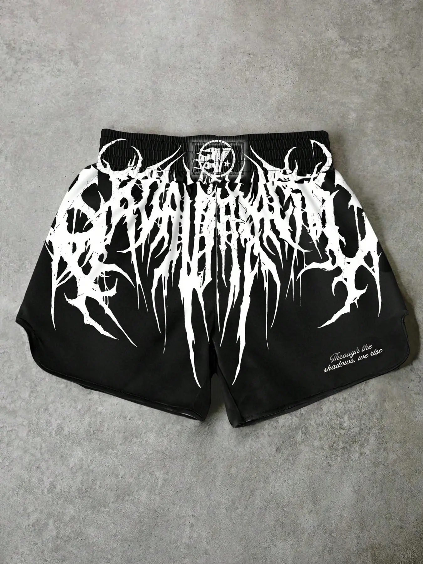 American Dark Style Thai Gym Shorts, Loose Fit, Arc Cut Design, Adjustable Waistband, Quick-Dry Fabric, Ideal for Daily Wear, Fitness, Martial Arts Training, Fight Shorts