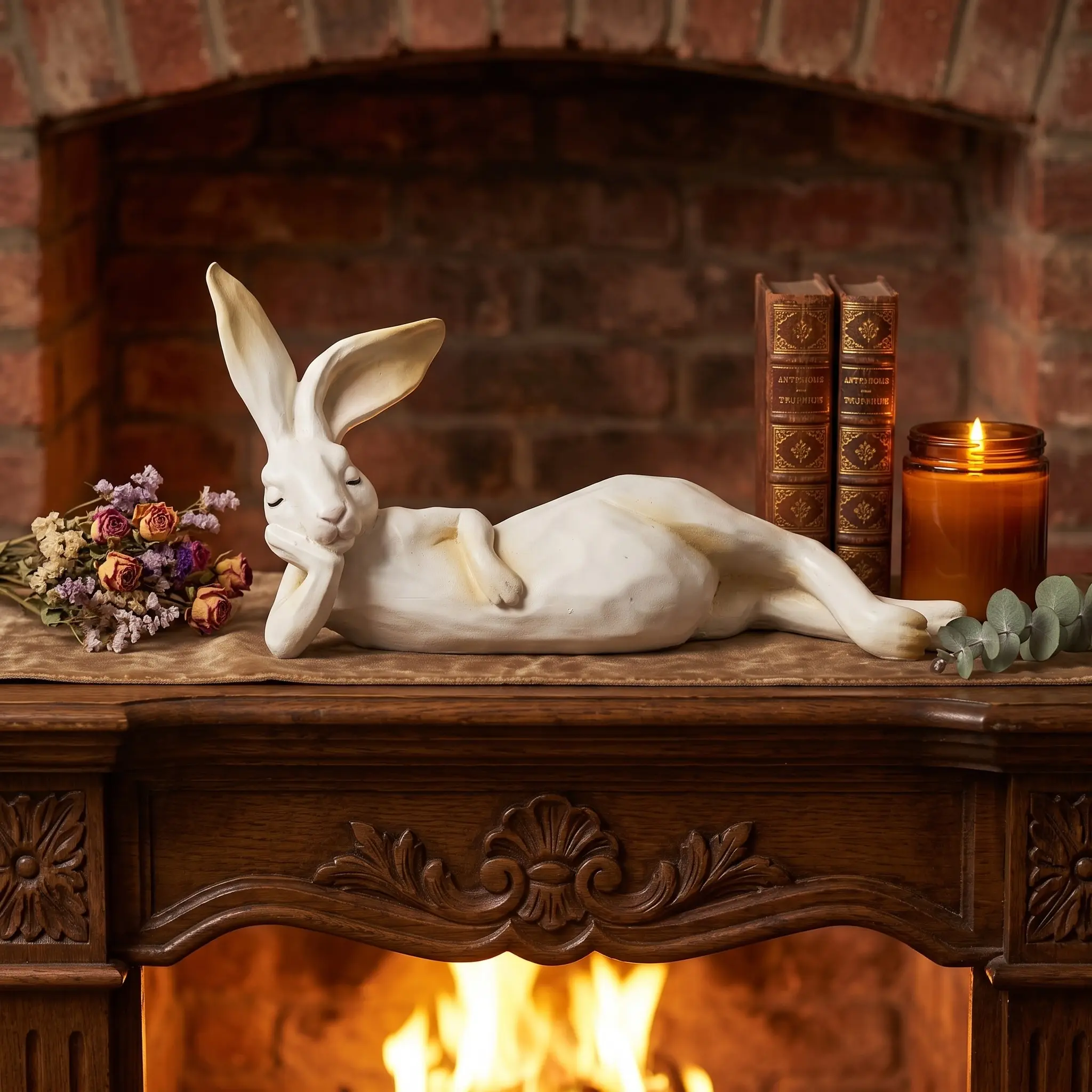 Lazy Sleeping Bunny Resin Figurine, 12.6-Inch Large White Rabbit Statue, Home Decor Sculptures, Bunny Decorations, Cozy Room Aesthetic Decor, Unique Housewarming & Birthday Gift, Ideal for Cottagecore Farmhouse, Living Room, Bedroom & Mantel