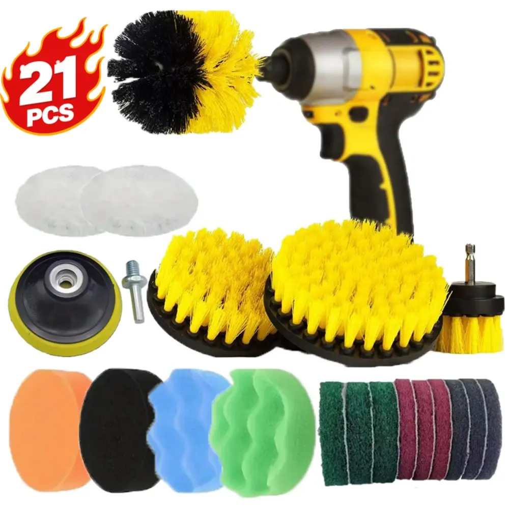 21-Piece Automotive Car Cleaning Polishing Kit, Electric Drill Brush Attachments, Includes Polishing Sponge Pad, Wool Pad, Extension Rod, for Car Interior and Exterior Care