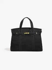 Canvas Handbag High-End Colorblock Handbag Large Capacity Commuter Versatile Tote Bag, Stylish and Durable Shoulder Bag, Aesthetic Shoulder Bag