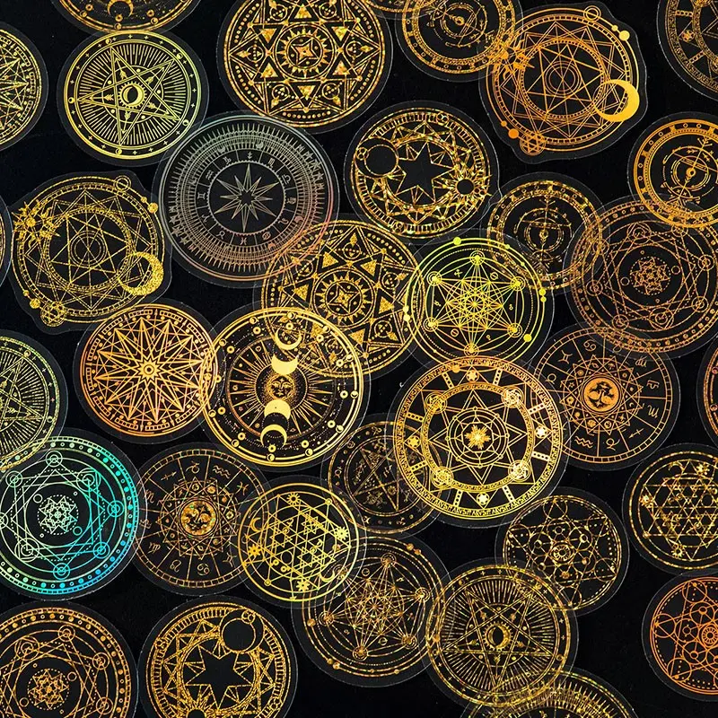 Golden Holographic Stickers Pack, 45pcs Transparent Resin Decals, DIY Decor for Water Bottles, Phone Cases, Notebooks, Creative Crafts
