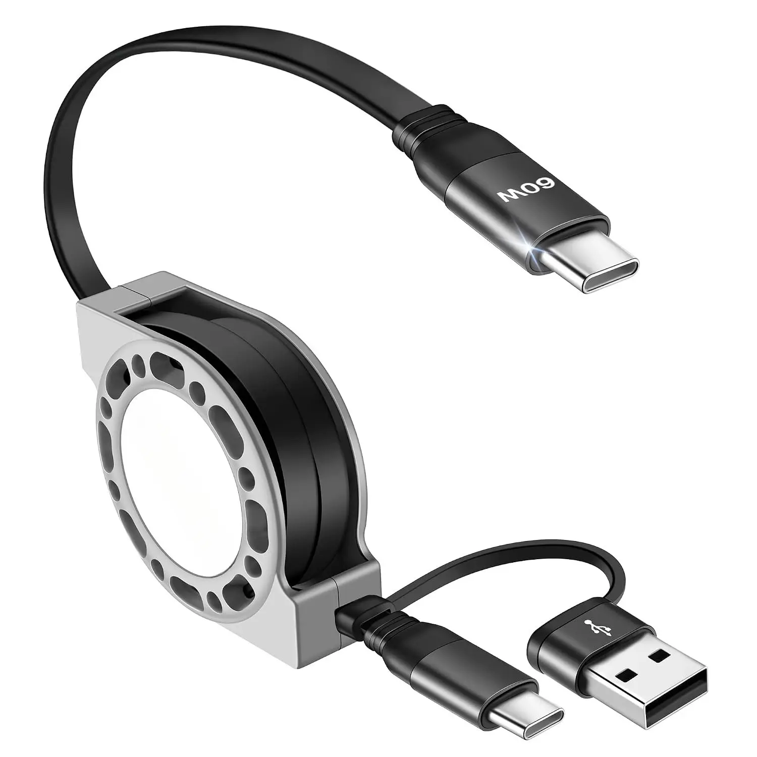 3 in 1 Retractable  , USB A/C   | [60W 2Pack 4Ft] , with Type C/Lighting/ USB Ports for Cell Phones/IP/Galaxy/PS/Tablets/iPads