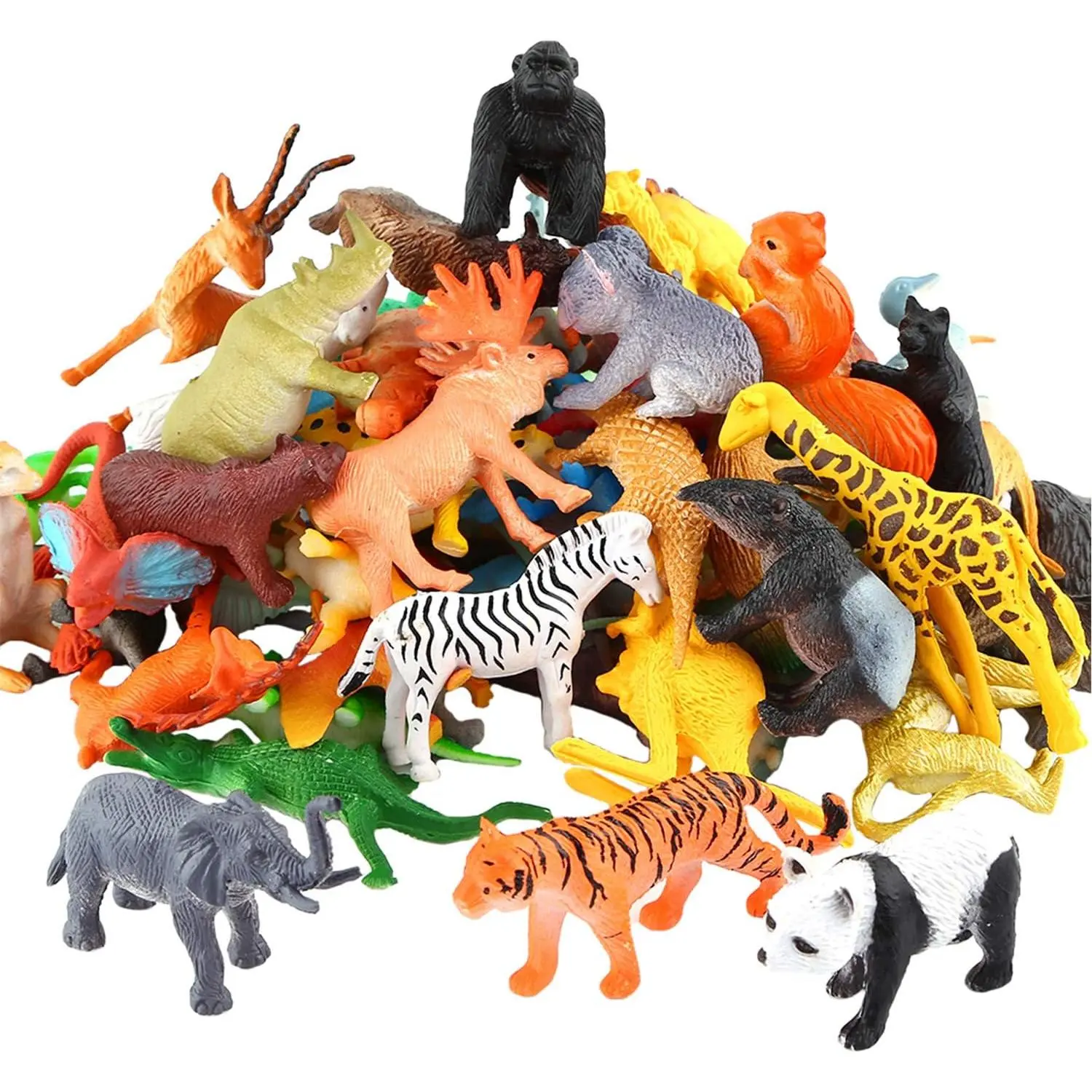 Animals Figure,54 Piece Mini Jungle Toys Set, Realistic Wild Vinyl Plastic Animal Learning Party Favors for Boys Girls Kids Toddlers Forest Small Playset Cupcake Topperfidget toys