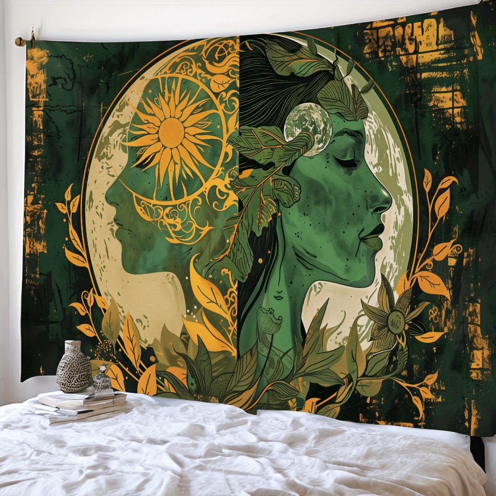 Sun and Moon Goddess Mandala Tapestry - Bohemian Style Decor, Mysterious Tattoo-Inspired Home Decoration, Polyester Material D