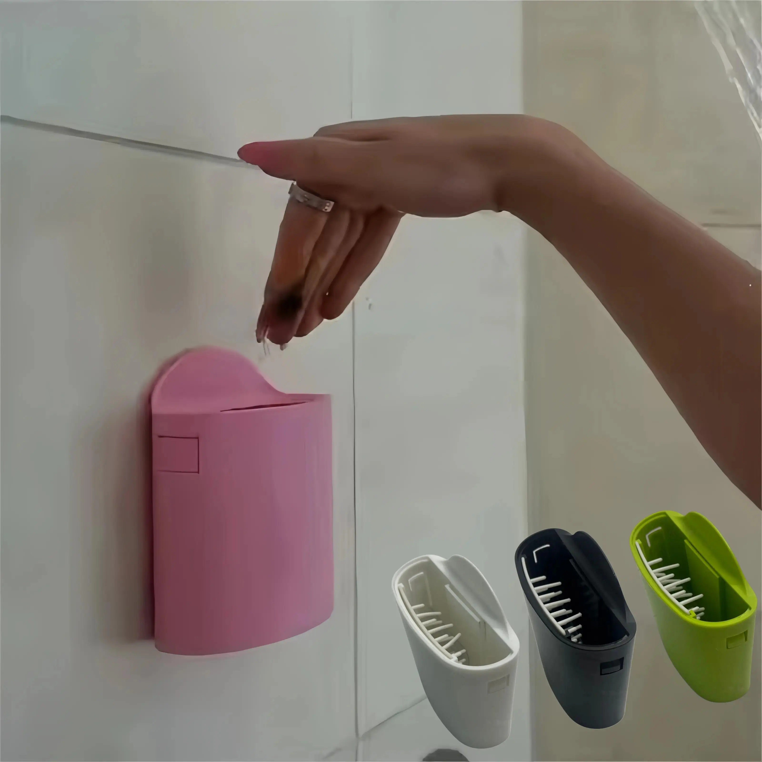 Stylish Suction Cup Hair Storage Bin, Adhesive Mount Shower Organizer with Spike Pad for Loose Hair, Tidy Bathroom Tool Holder for Marble & Tile, Easy Remove & Clean