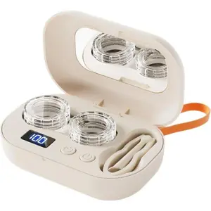 2026 New Ultrasonic Rechargeable Contact Lens Cleaner with Vanity Mirror Portable Case 2 Modes for Hard & Soft Lenses Daily Deep Cleaning for Travel Sports Office Home TikTokShop