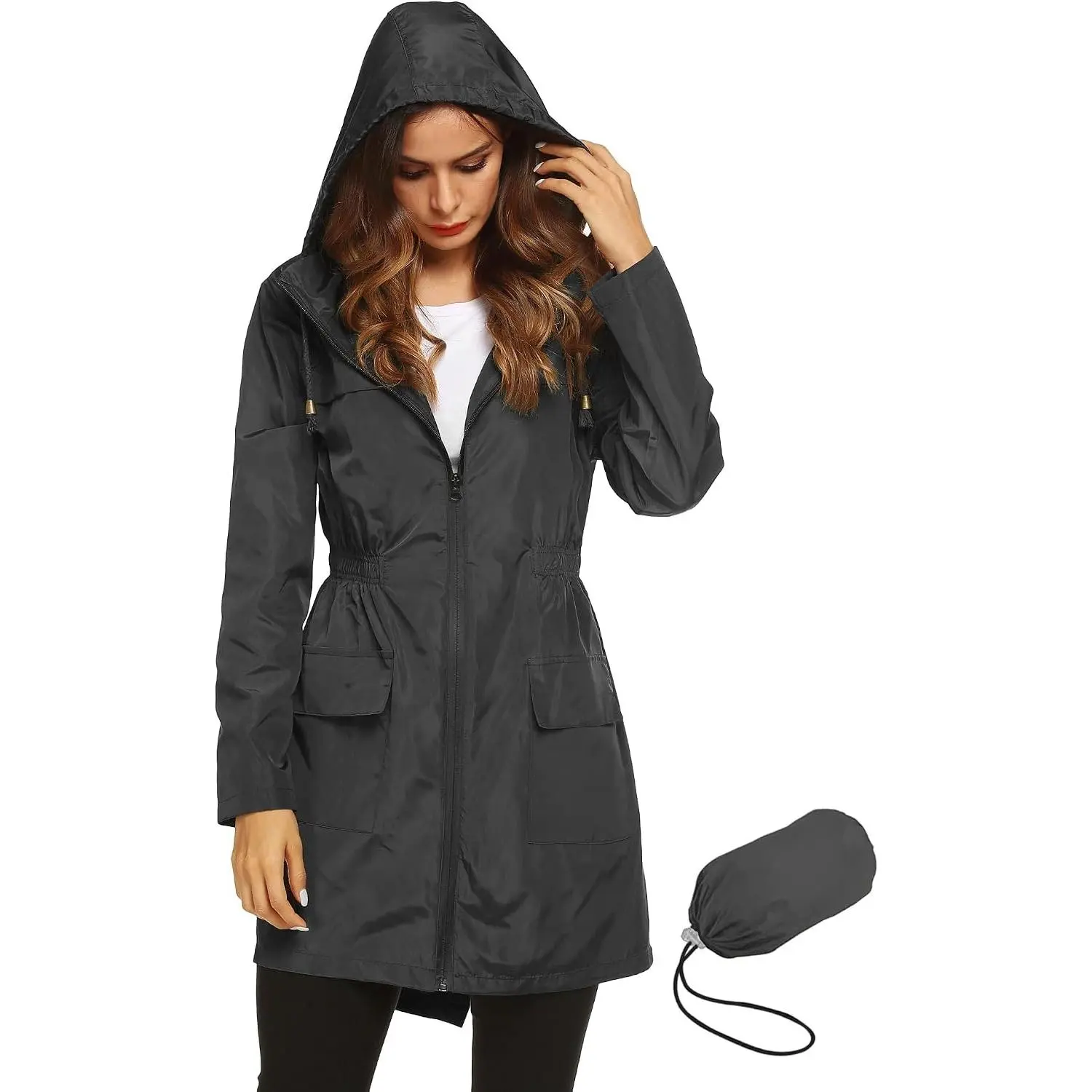 Women's Waterproof Lightweight Rain Jacket with Hood for Outdoor Activities