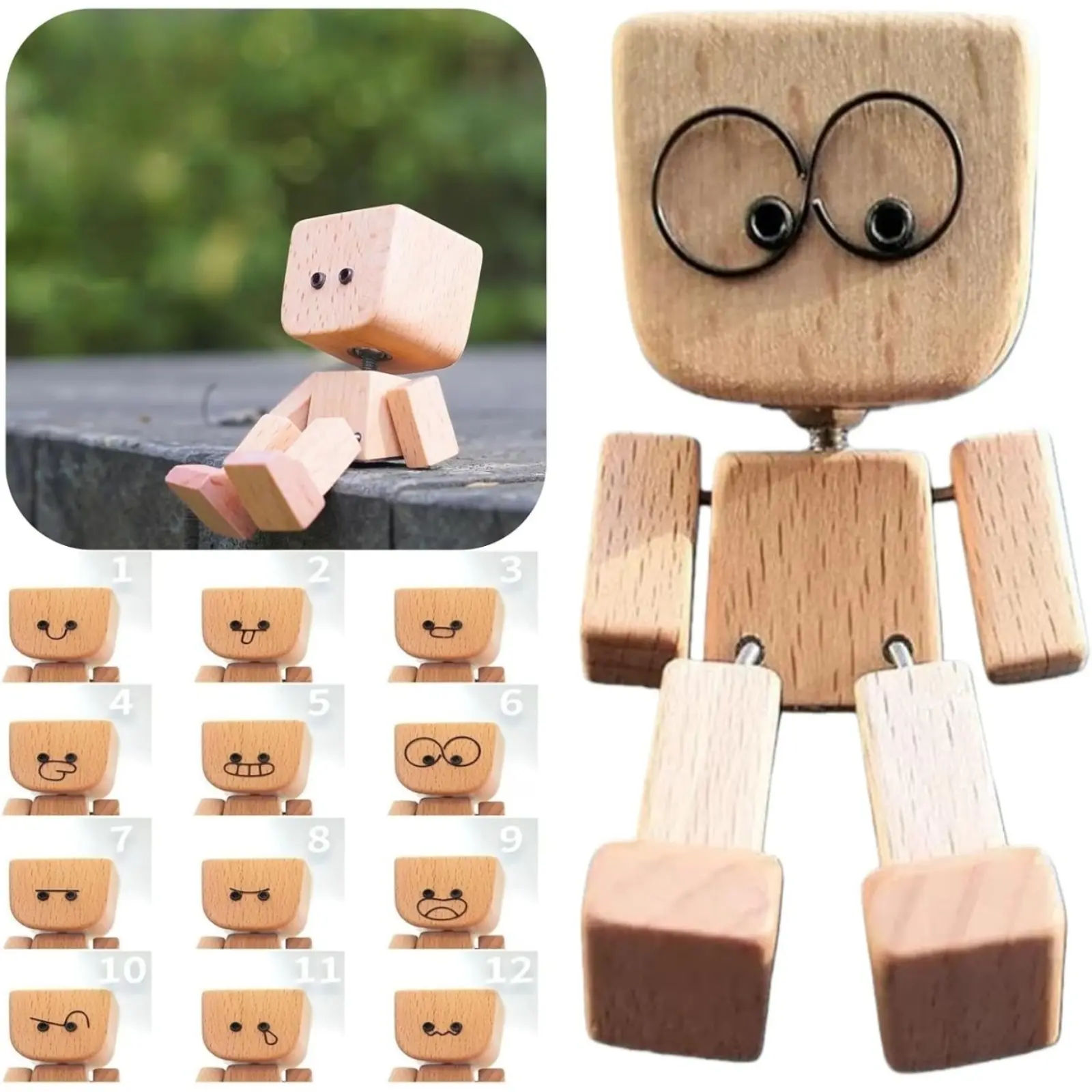 Shaking Wooden Man Figurine,Charming Little Wooden Figure That Sways ,Portable Handmade Car Ornament Desktop Decor,Creative Gift