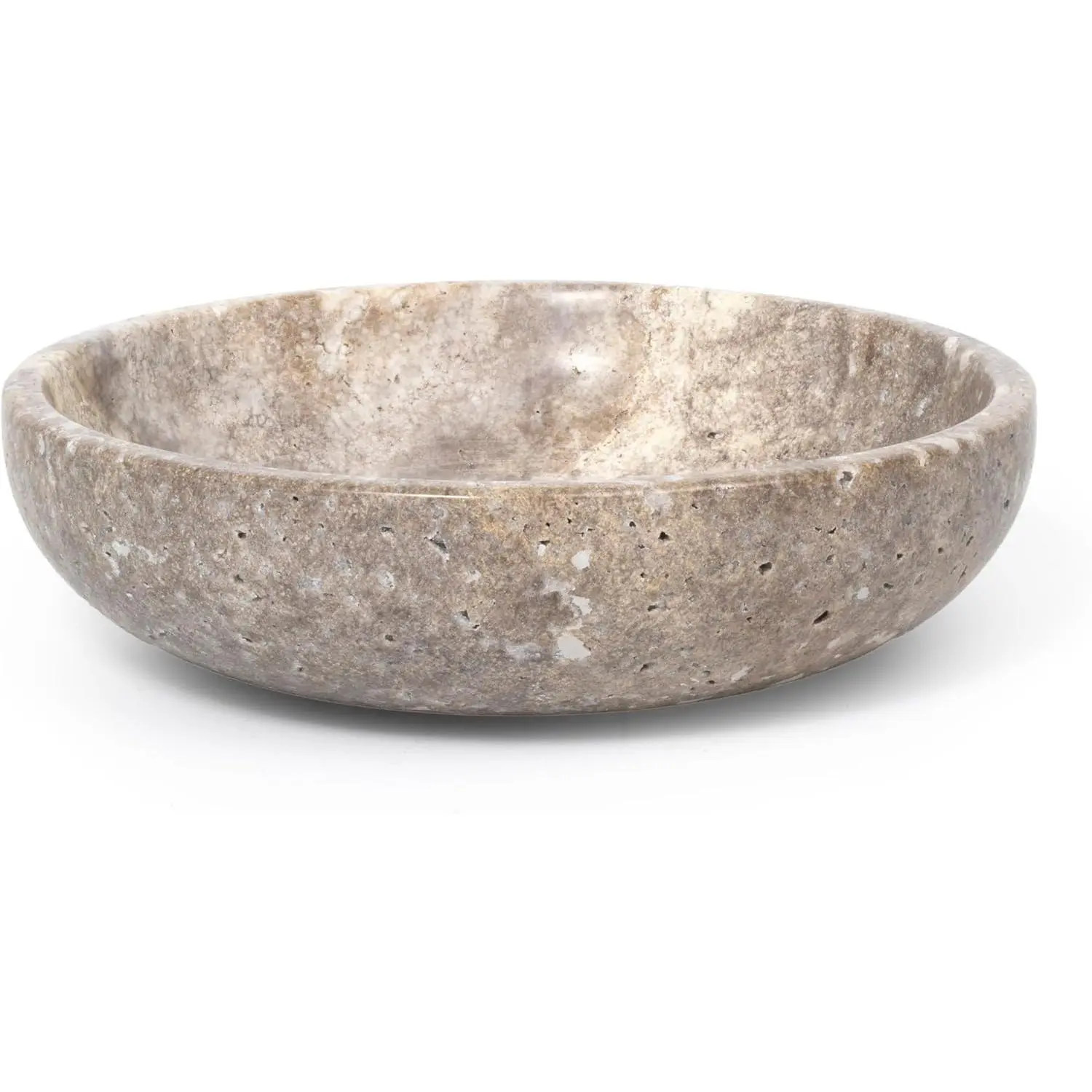 Silver-Gray Round Minimalist Small Travertine Decorative Bowl - Home Organizer Dish, Entryway Table Key Tray, 5-Color Option for Coffee or Fruit Storage