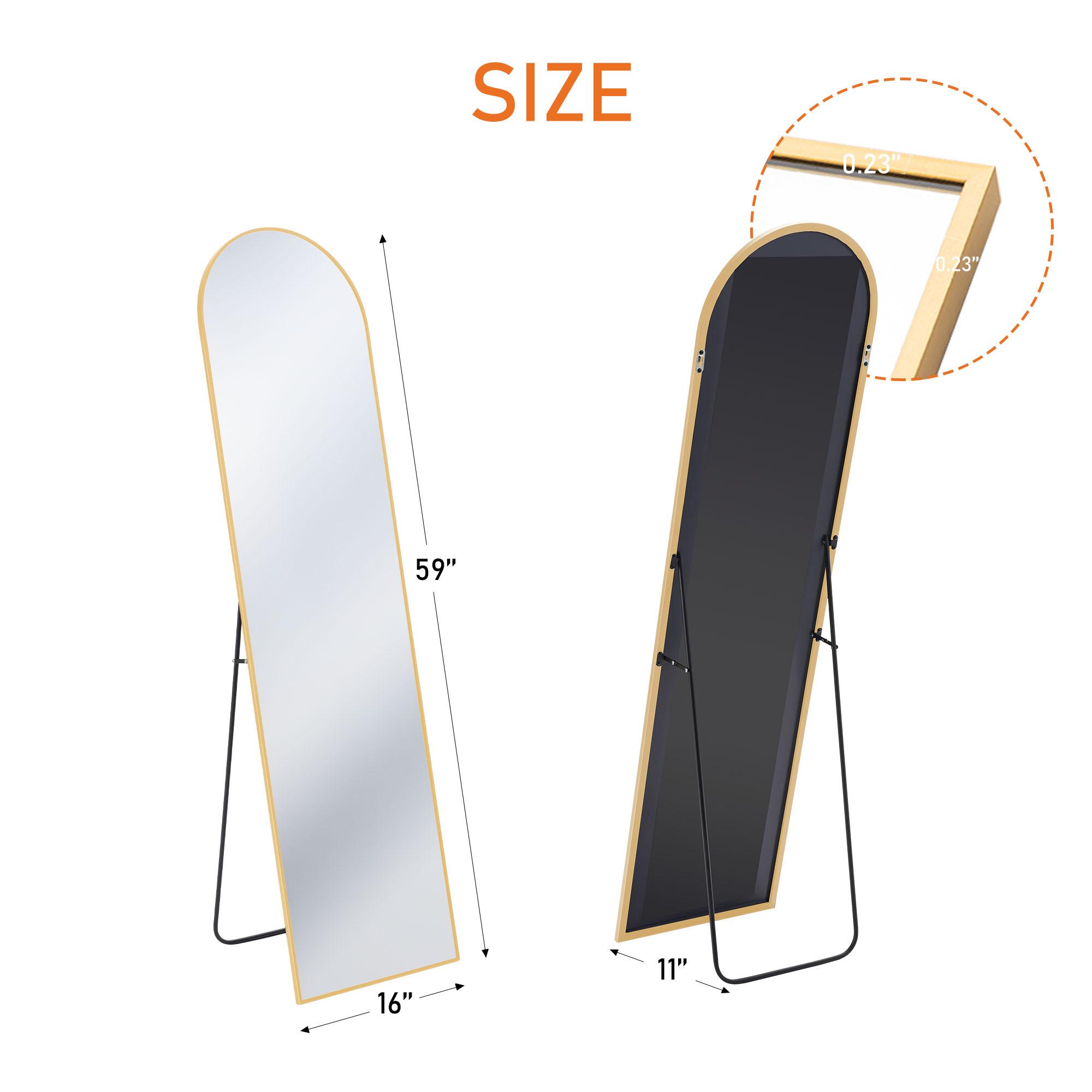 Arched/Right Angle 71"x26"/64"x21"/59"x16"Full Length Mirror Full Body Floor Gold Mirror Standing Hanging or Leaning Wall,Arch Wall Mirror with Stand Aluminum Alloy Thin Frame for Bedroom Cloakroom,Black Full-Length Mirror with Explosion-Proof HD Glass