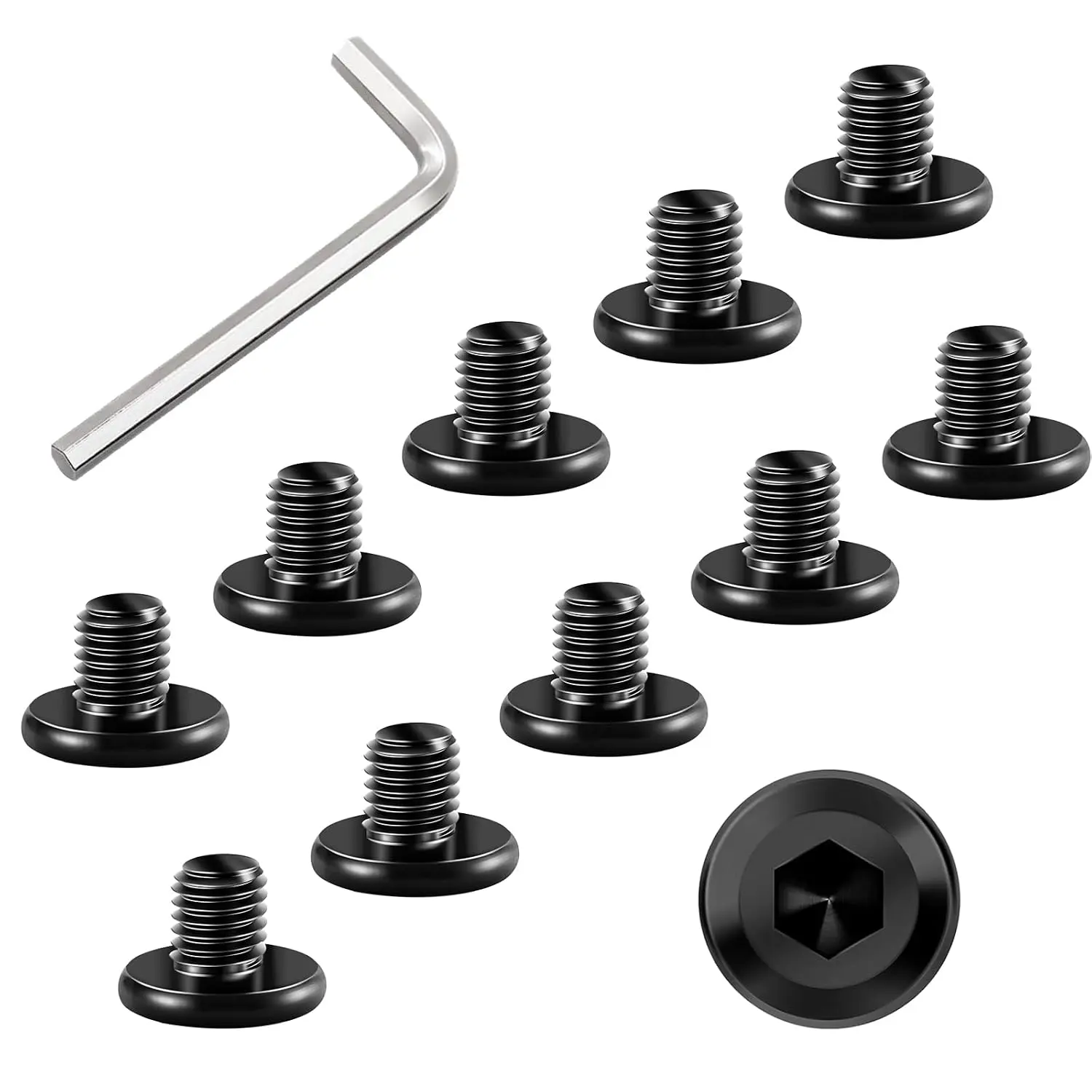 M6 x 10mm Bolt, 10 count Per Set with 1 Hex Spanner, Flat  Hex Socket Cap , Alloy Steel Black Oxide Full Thread, for Furniture, Shelves, , Tables and Chairs Assembly (10 mm)