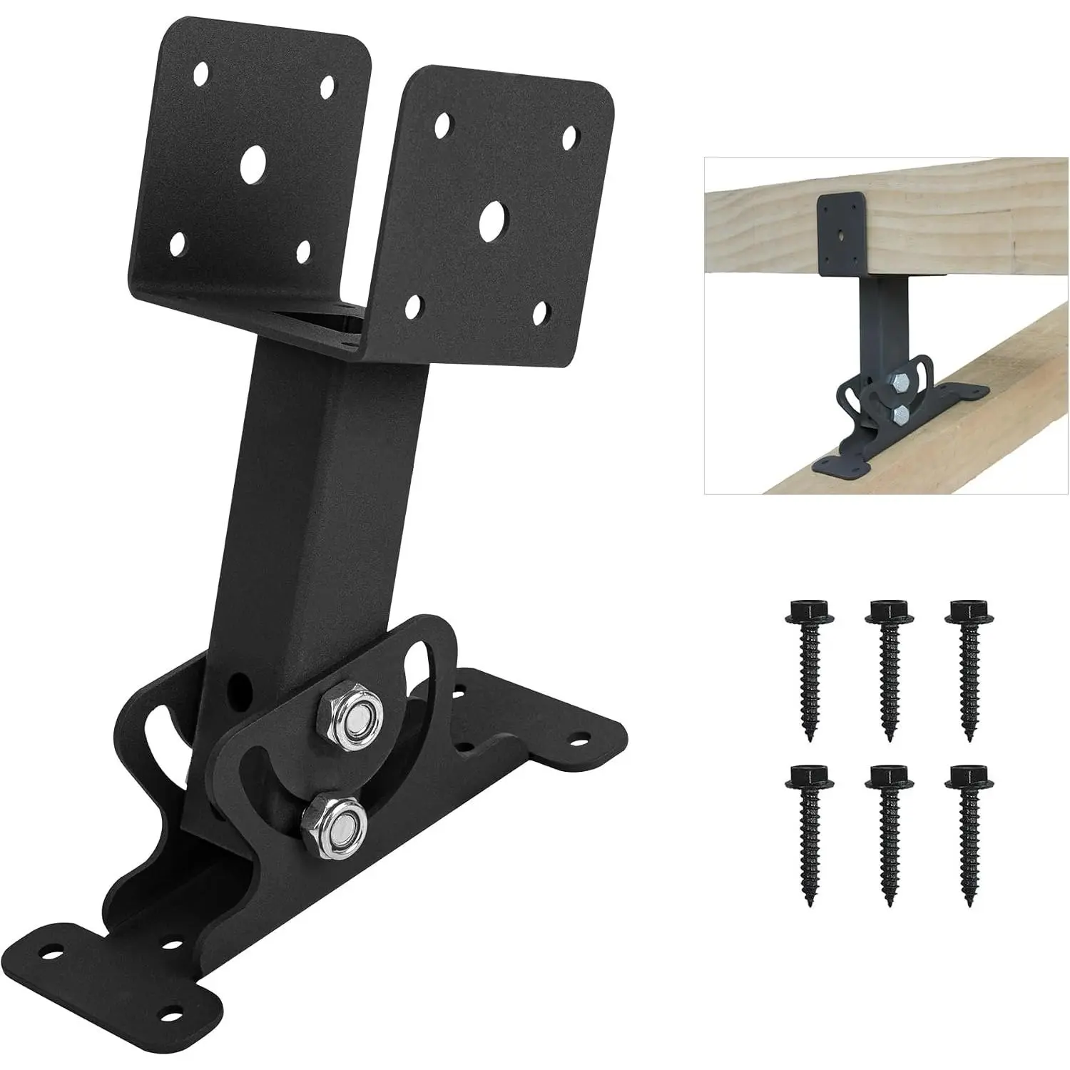 Roof Riser Brackets Kit Adjustable Pergola Roof Riser Beam Brackets Heavy Duty Roof Beam Mount Brackets for 3-1/2"  ,Black