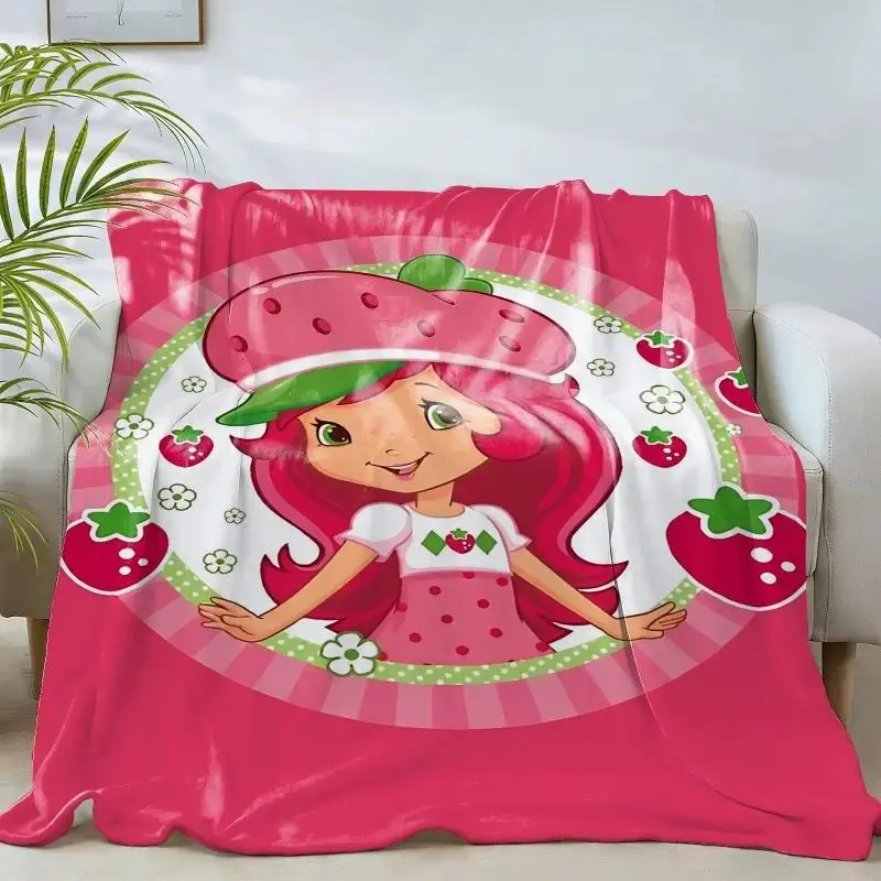 Oversized Winter Microfiber Flannel Cooling Throw Blanket, Strawberry Fruit Food Themed Patchwork Print Blanket, Lightweight Soft Elastic Breathable Bedding Throw For Bed Sofa Decor, All Season Summer Winter Birthday Holiday Gift