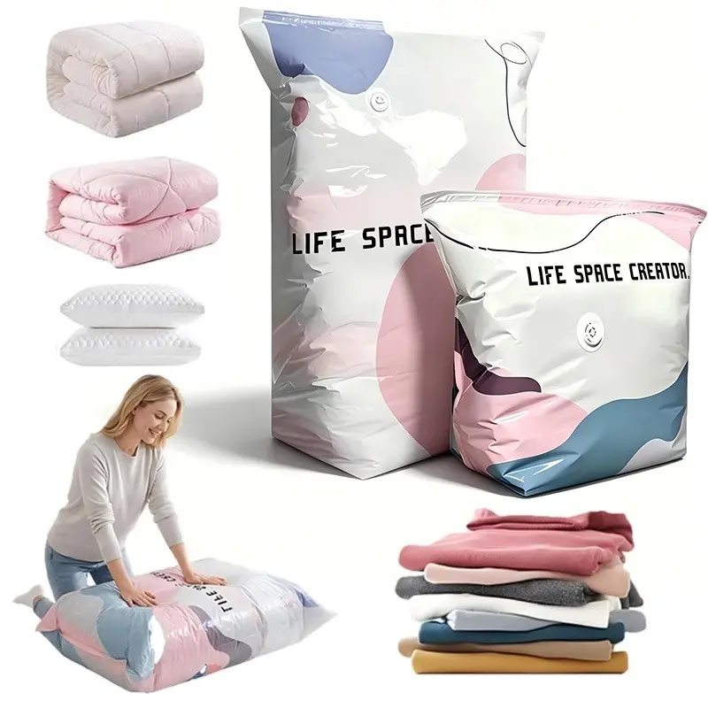 Reusable Non-Vacuum Compression Bag, No Pump Needed, Ideal for Clothes and Bedding, Space-Saving Storage Solution, Durable and Convenient, Plastic Storage Bags