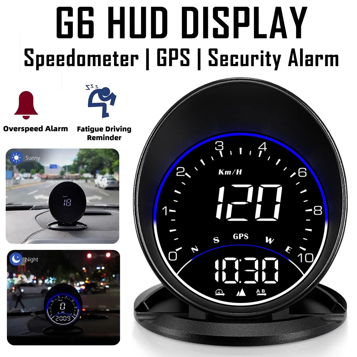 G6 Digital GPS Speedometer, Universal Hud Display, GPS Speed, Compass, Altitude, Distance, High-Definition, Over-Speed Alert