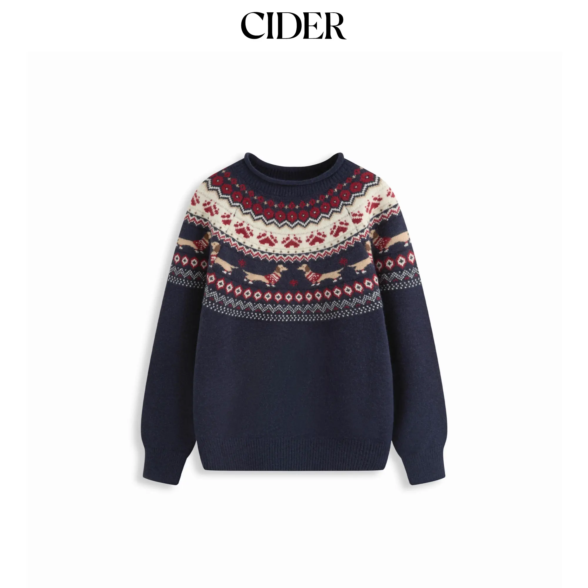 Cider Dachshund Detail Round Neckline Oversized Sweater SohoChic