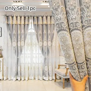 1pc Luxurious Embroidered Sheer Curtain, Blackout Drapes with Top Ring Hooks, Thickened Design Home Decorative Curtain for Living Room, Bedroom, Office Decor, Window Drapes, Window Curtains