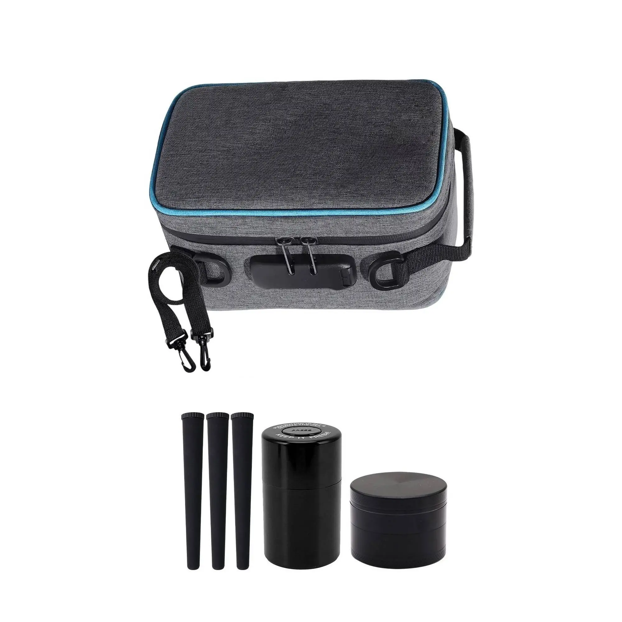 6-Piece Lockable Odor-Proof Storage Set, Containers Set, Compartmentalized Organizers, Divided Storage, Large Capacity, Sealed Canister, 63mm Metal Grinder, Zipper Closure, Ideal for Jewelry, Cosmetics, Accessories