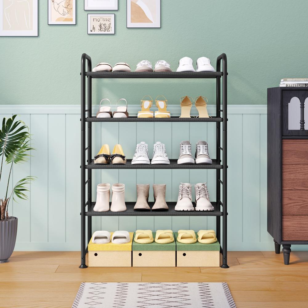 SUOERNUO Adjustable Shoe Rack - 2-5 Tier Steel Organizer! Holds 8-20 pairs of shoes, boots, or sneakers. Non-slip, tool-free assembly, space-saving for small spaces. Durable & easy to clean—perfect for homes, dorms, or offices