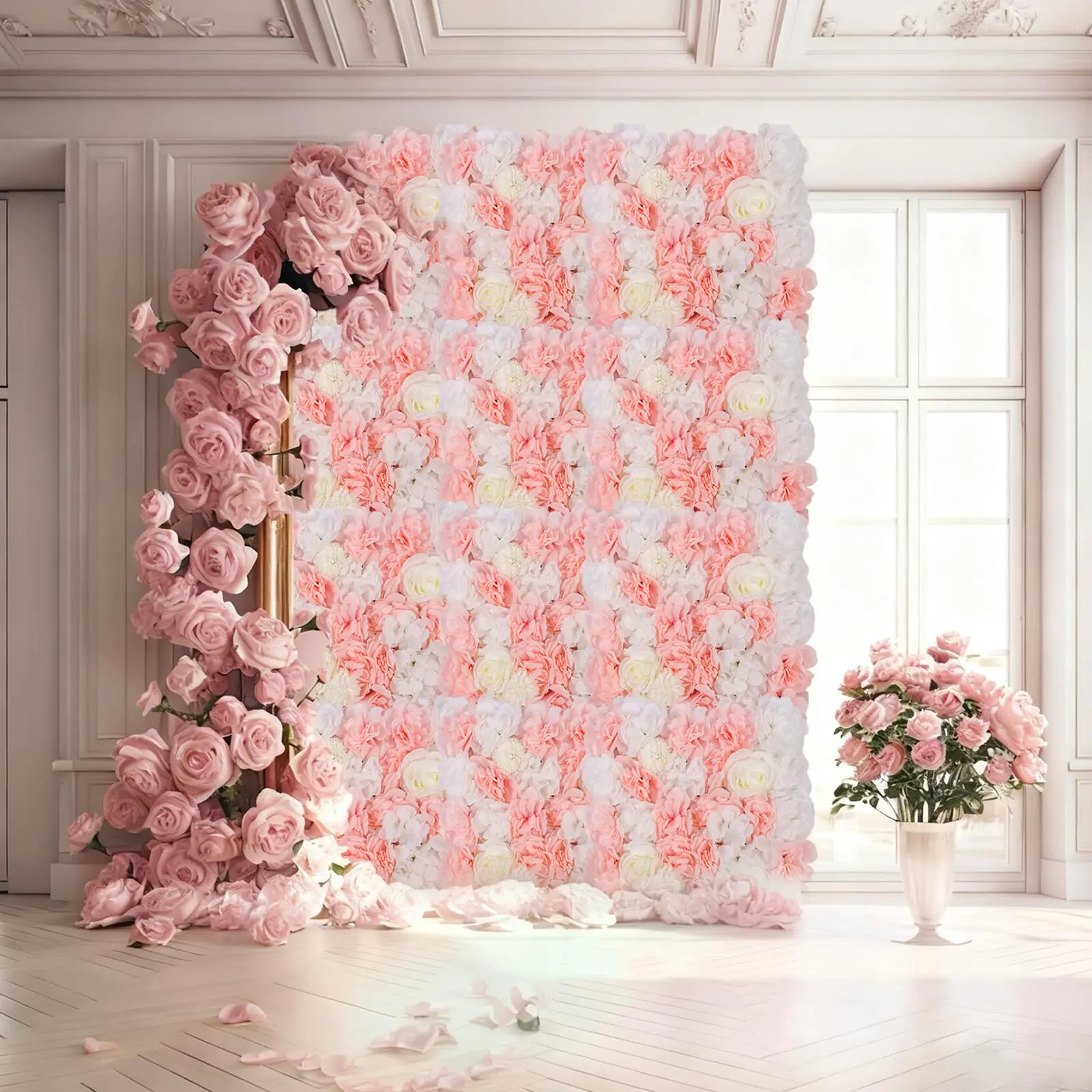 12 Pack Flower Wall Backdrop, 14.96x14.96 Inch Artificial Rose Silk Flowers Panels, 3D Rose Faux Flower Wall for Bridal Shower Party Birthday Home Decor