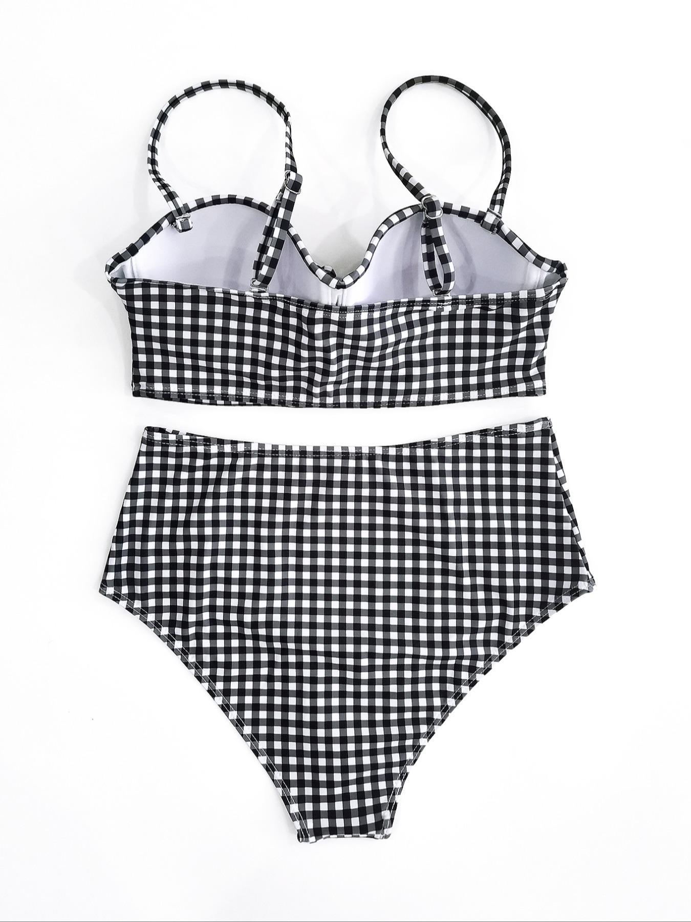 Women's Plaid Print Bikini Set, Adjustable Strap Push Up Bikini Top & High Waist Bikini Bottom Set, Summer Outfits 2024, Ladies Summer Beach Holiday Vacation Swimsuit Sets, Tummy Control Swimwear for Women, Bathing Suits 2024