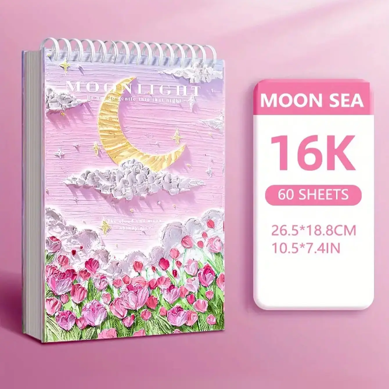 Advanced Art Sketchbook, High-Quality Acid-Free Watercolor Paper, Top Spiral Binding, 30 Sheets Per Page, Ideal for Drawing, Writing, Creative Expression, Moonlight, Moon Sea