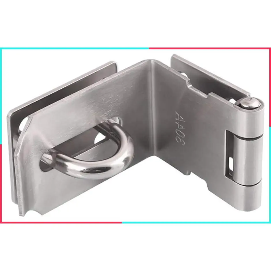 4 Inch 90 Degree Stainless Steel Safety Right Angle Door Hasp Latch Padlock Locking Clasp for Push/Sliding/Barn Door, 2mm Thick, Brushed Silver
