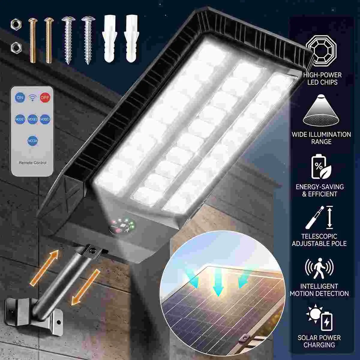 LED 800W Commercial Solar Street Lights Outdoor Dusk to Dawn Parking Lot Light Solar Powered Wall Light