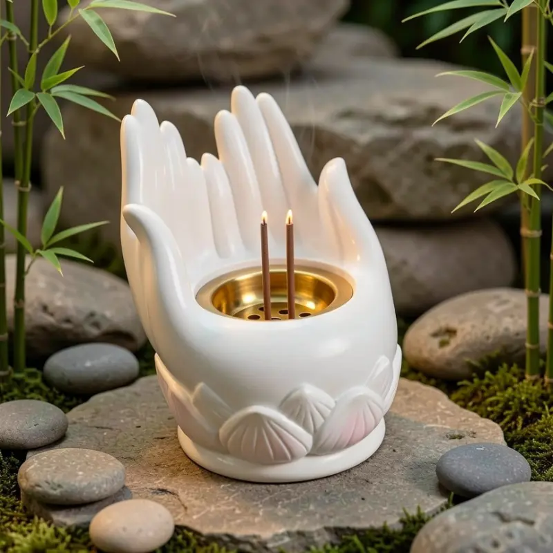 Lotus Shape Incense Burner Stick Incense Holder with Detachable Ash Tray, Oriental Tea Ceremony Accessory Indoor Home Relaxation Aromatherapy Ornament, Home Fragrance, Home Fragrance Decor, Incense Dish