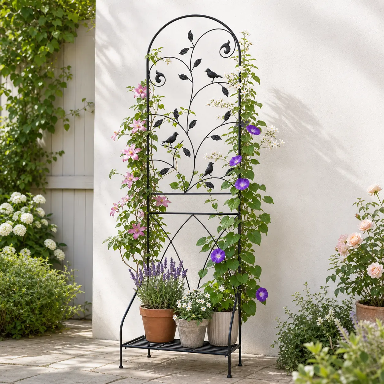 71in H Black Metal Trellis Stand - Outdoor Garden Accessories, Climber Support for Climbing Roses, Clematis, Vines - Patio & Backyard Decor