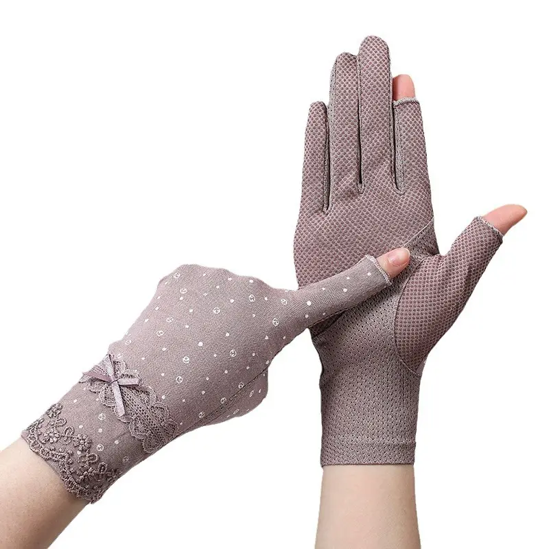 Women's Thin Lace Trim Fingerless Elegant Sports Gloves - Spring-Summer-Fall UV Protection, Breathable Sheer Half-Finger Sleeves for Driving, Cycling, Tattoo & Scar Coverage