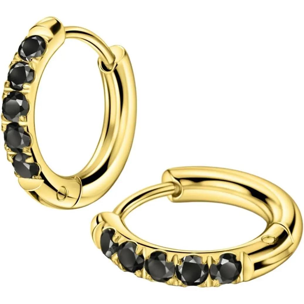 316L Surgical Stainless Steel Huggie Hoop Earrings with Cubic Zirconia, 10G 12G 14G 8-20mm Cartilage Lobe Earrings, 14G Piercing Jewelry