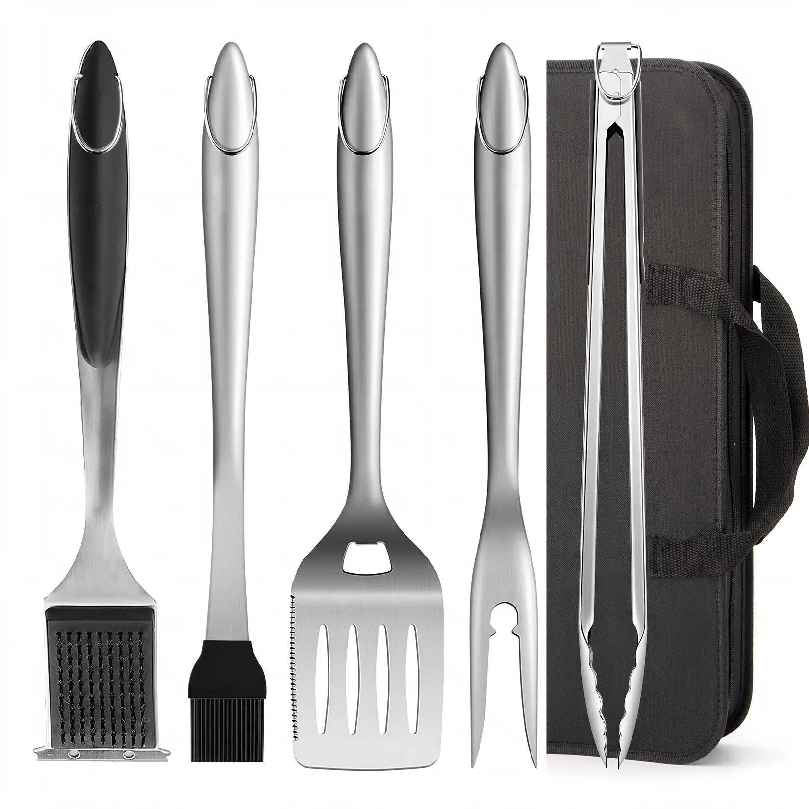 5 Piece BBQ Grill Tools Set Stainless Steel Barbecue Utensils Spatula Fork Tongs for Outdoor Camping Picnic Backyard Cooking Grill Accessories