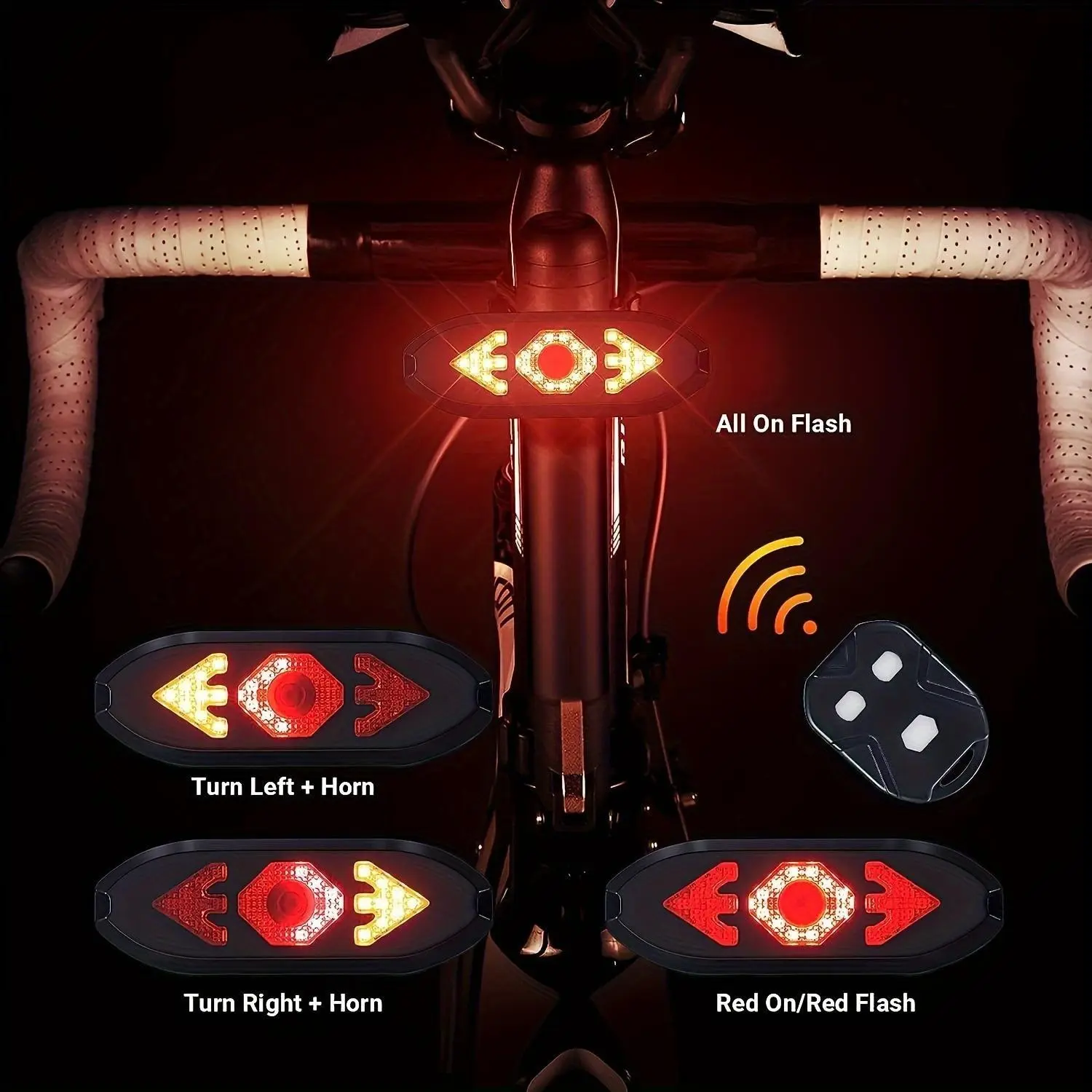 Bicycle Turn Signal Light USB Rechargeable with Horn, Night Riding Warning Light, Wireless Remote Control Rear Tail Light