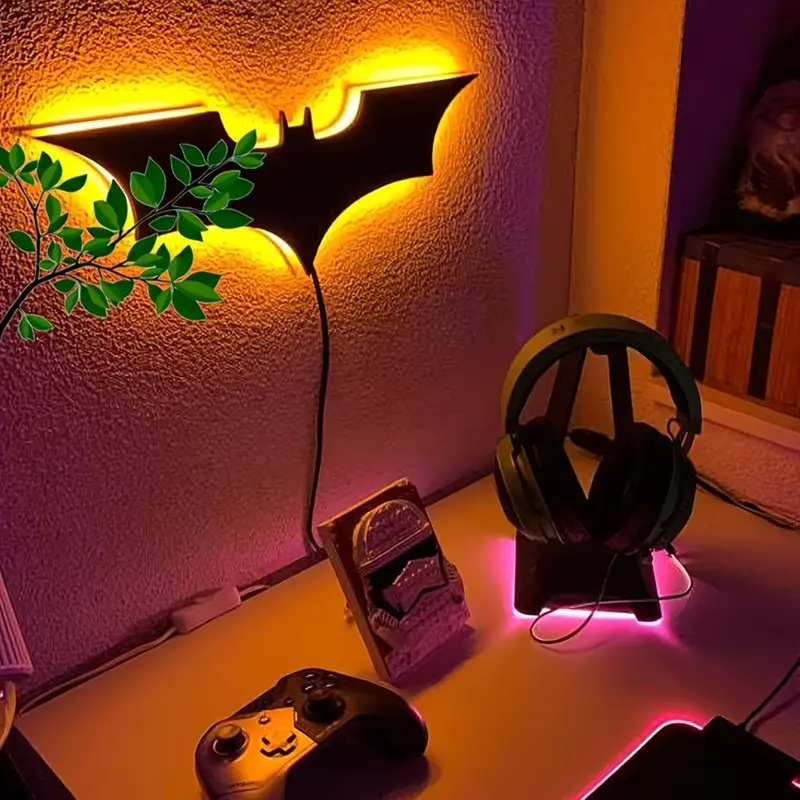 1 Pack Bat Shaped LED Neon Sign Wall Night Light, 16 Colors Adjustable Dimmable Neon Lamp, Halloween Ambient Decor Light, Easy To Install for Bedroom, Living Room, Office, Game Room, Anime Room, Bar, Birthday, Halloween and Christmas Decoration