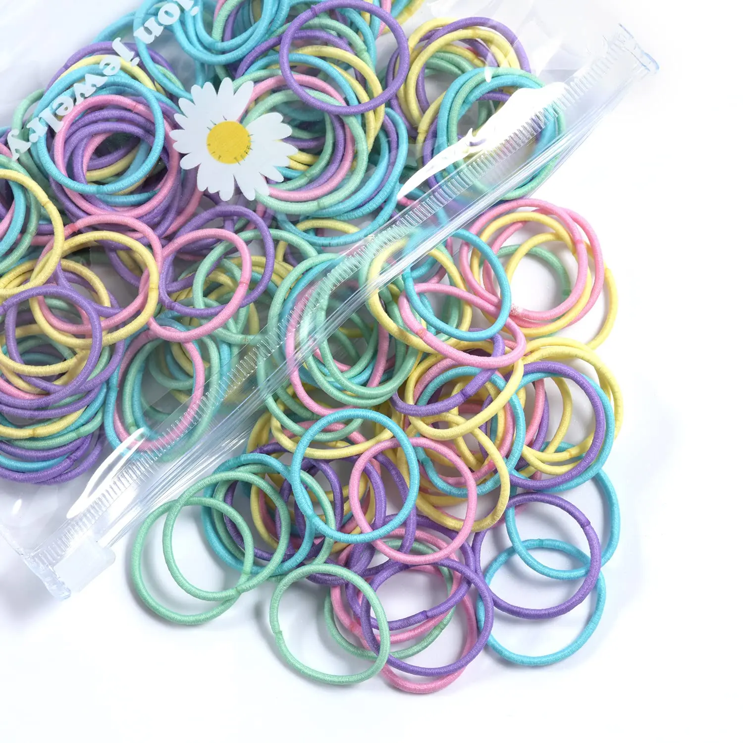 Small Hair Elastics for Girls, Soft and Comfy Rubber Bands, 100 count Hair Ties, Multi Color