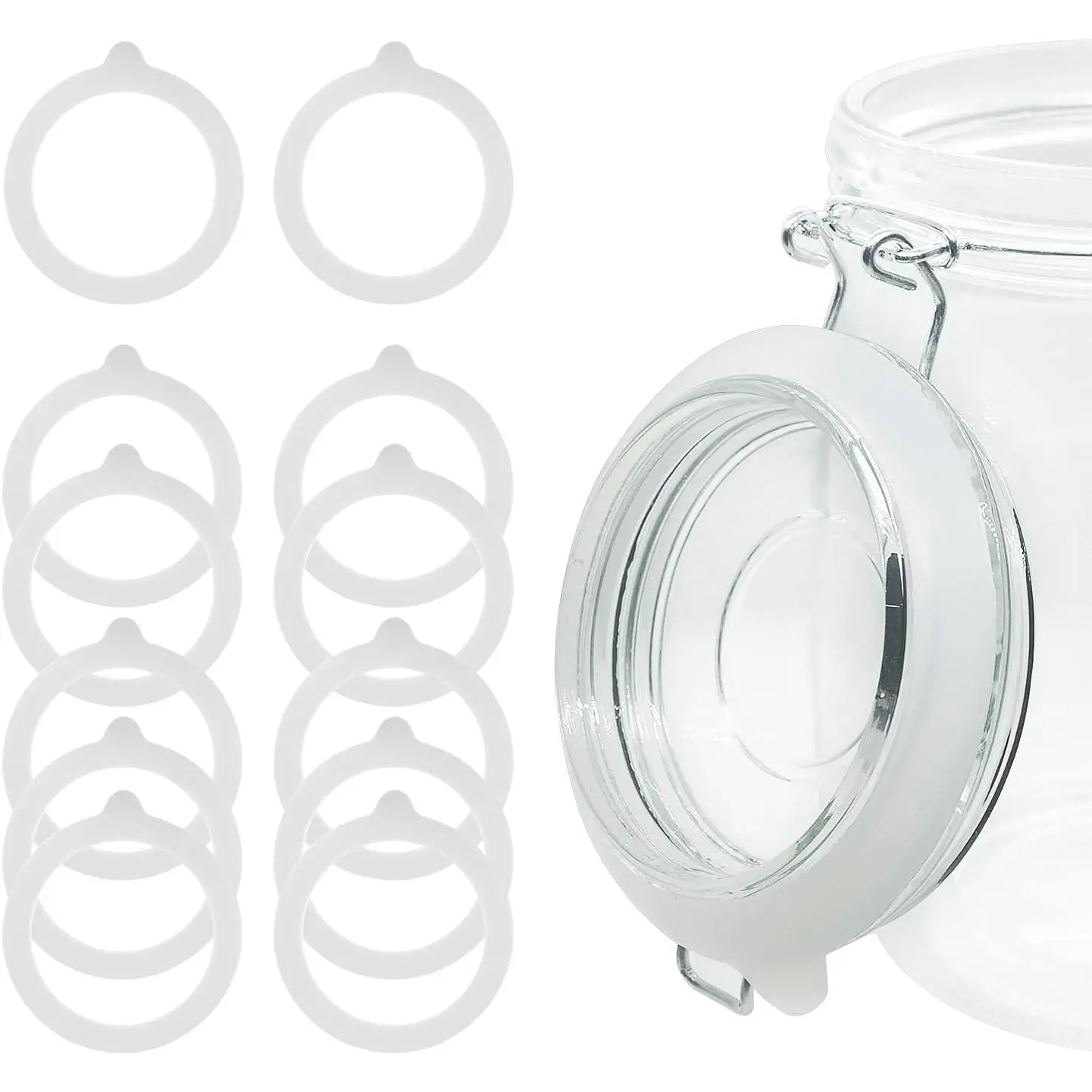 12 Pieces Rubber Seals Rings for Glass Jars, Airtight Silicone Replacement Gasket, Leakproof Silicone Gasket Sealing Rings for Mason Jars, Elastic and Fits Most Sizes (White)