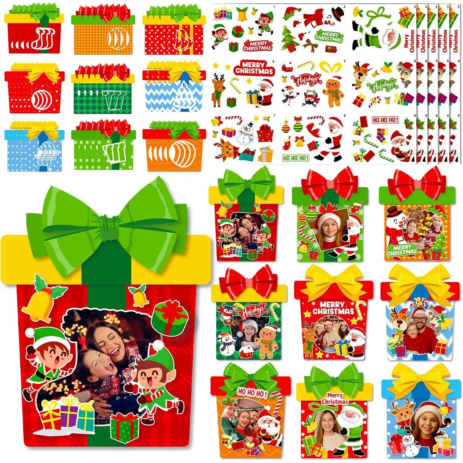 45 count Christmas Paper Picture Frame Gifts Box Ornament Crafts Kit for Adults, DIY Xmas  Photo Frame Decorations with Present Boxes Design for Holiday  Tree Party Decor Supplies
