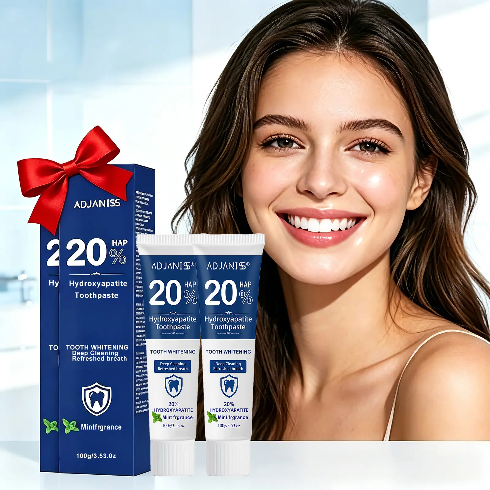 2 Pack 20% Hydroxyapatite Toothpaste, Mint Flavor, Fresh Breath, Daily Oral Care, Cleans Teeth, Refreshes Mouth, Regular Use