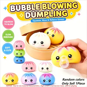 Bubble Blowing Simulation Dumpling Squishy Blind Box, Soft Stress Relief Fidget Toy with Steamer Box, Cute Desktop Decoration & Creative Gift, Cute Squishies