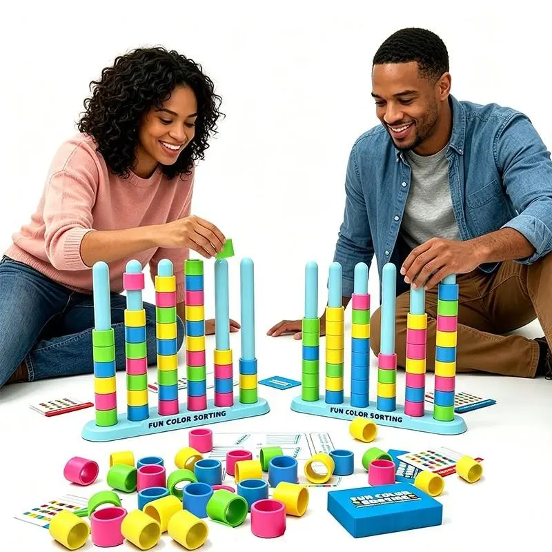 Color Stacking Challenge Game, Fun Color Classification, Sorting Skills, Includes Challenge Cards, Ideal for Kids Parent-Child Interaction, Family Party Games