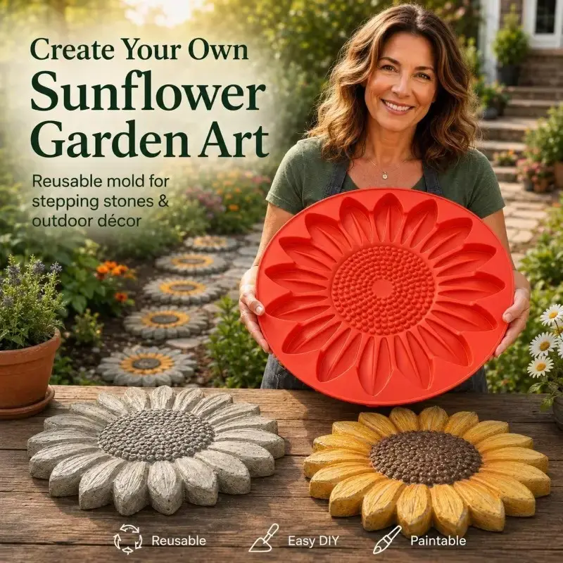 Reusable Concrete Mold for DIY Pathways, Sunflower, Butterfly, Bee, Pumpkin, Snowflake Shapes, Garden Walkway Decor, Lawn & Yard Ornament