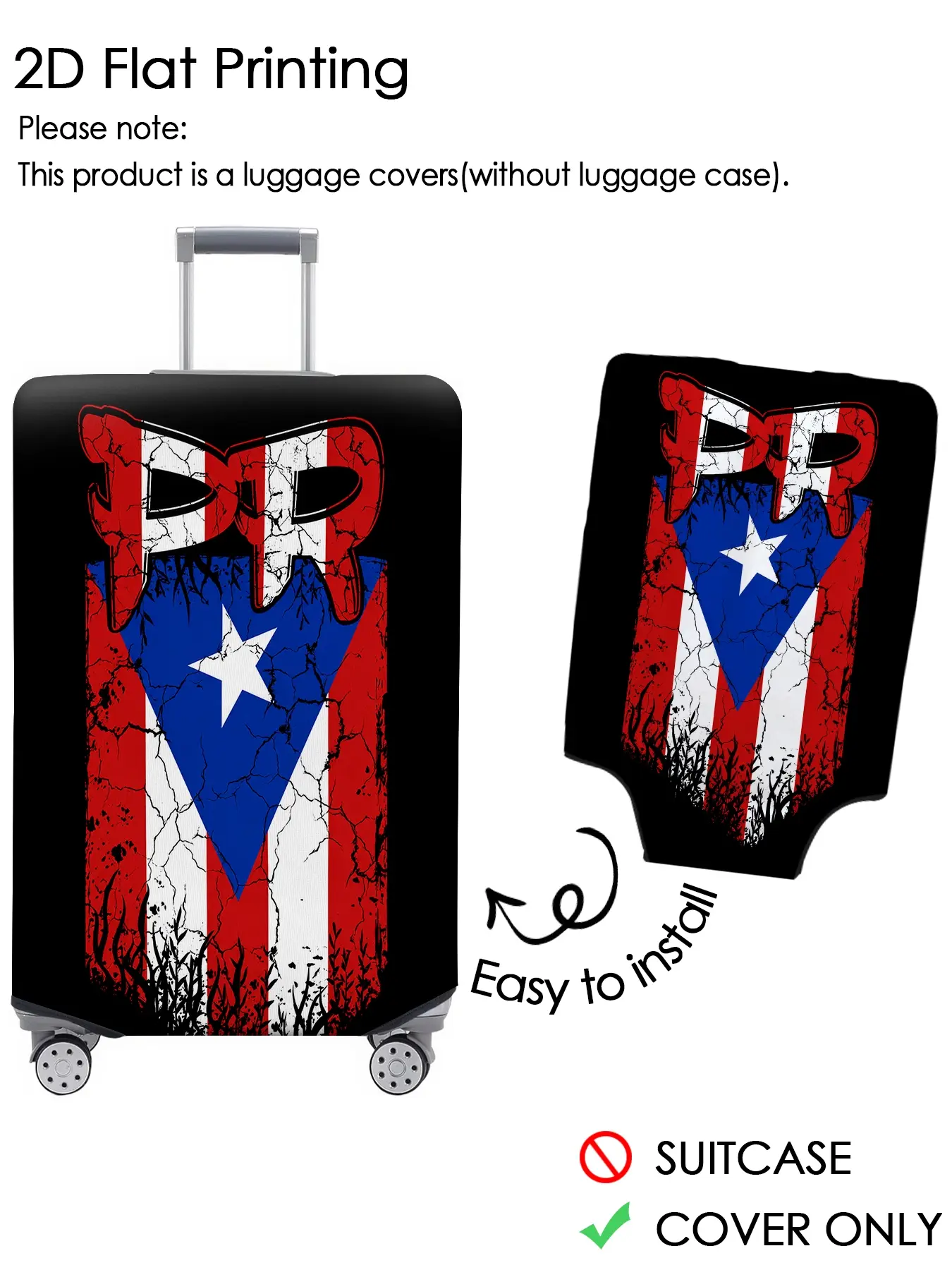 Used Puerto Rico flag luggage cover, luggage dust cover, dust-proof, scratch resistant, elastic fabric, suitable for 18-32 inch luggage, essential travel accessory