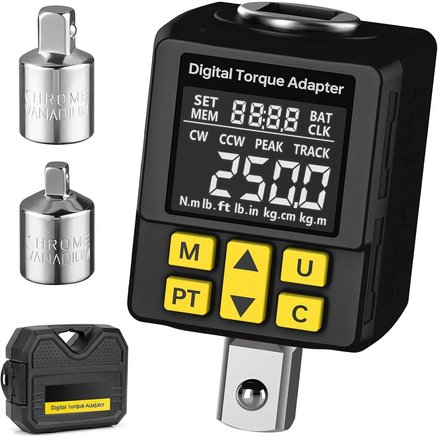 1/2" Drive Digital Torque Adapter, (±1% Accuracy, 12.5-250Ft-lb), Color Display Alert, Digital Torque Wrench Adapter for , Versatile Torque Meter - /Track | Preset | Store/Delete(340N.m)