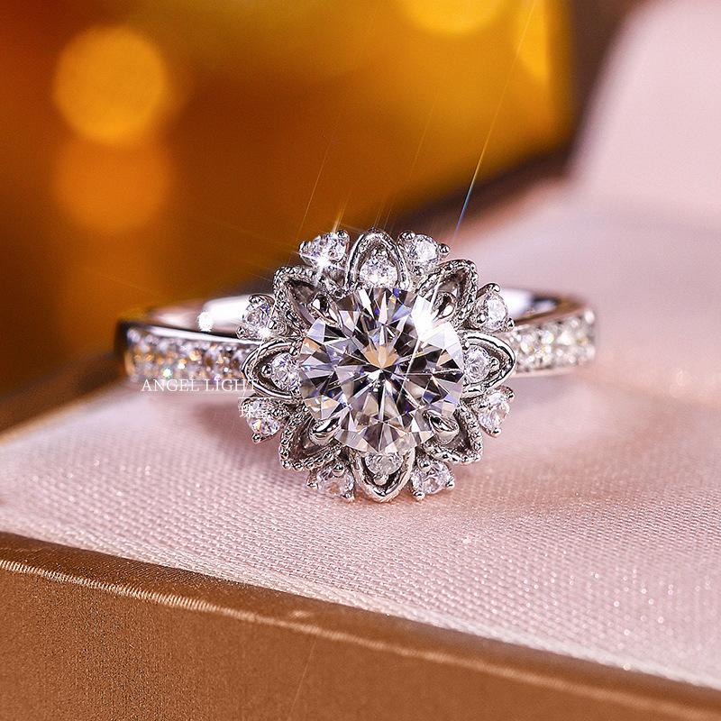 2-carat eight-heart eight-arrow PT950-plated cluster-set full-diamond simulated imported moissanite open ring for women