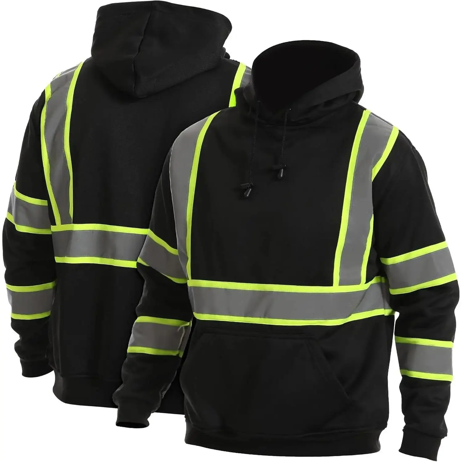 High Visibility Safety Sweater Black Hoodie Pullover with Reflective Strips for Enhanced Visibility