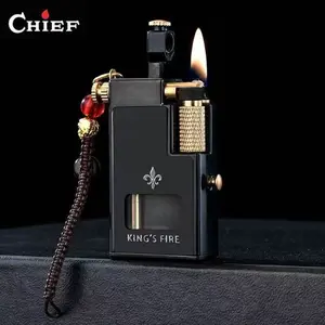 Retro high-end metal igniter, reusable pocket style lighter with visible oil compartment, suitable for kitchen, barbecue, camping, and daily carrying practical small tools. It is an excellent choice for exquisite holiday birthday gifts, suitable for both