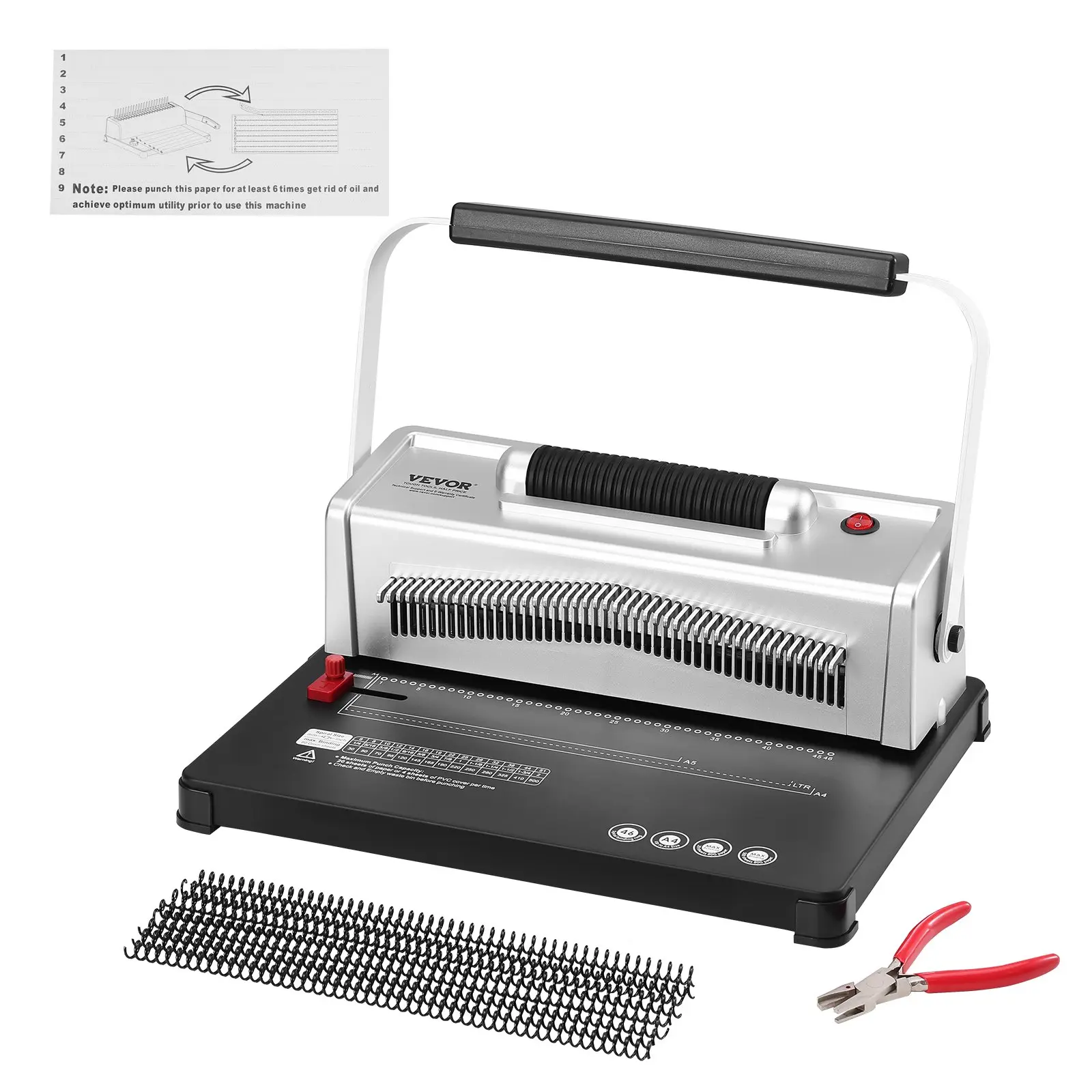 【toolupgrade】VEVOR Coil Spiral Binding Machine, Manual Book Maker with Electric Binding, 46-Holes Binding 500 Sheets Punch Binder, with 100pcs 5/16'' Coil Binding Spines, for Letter Size, A4, A5